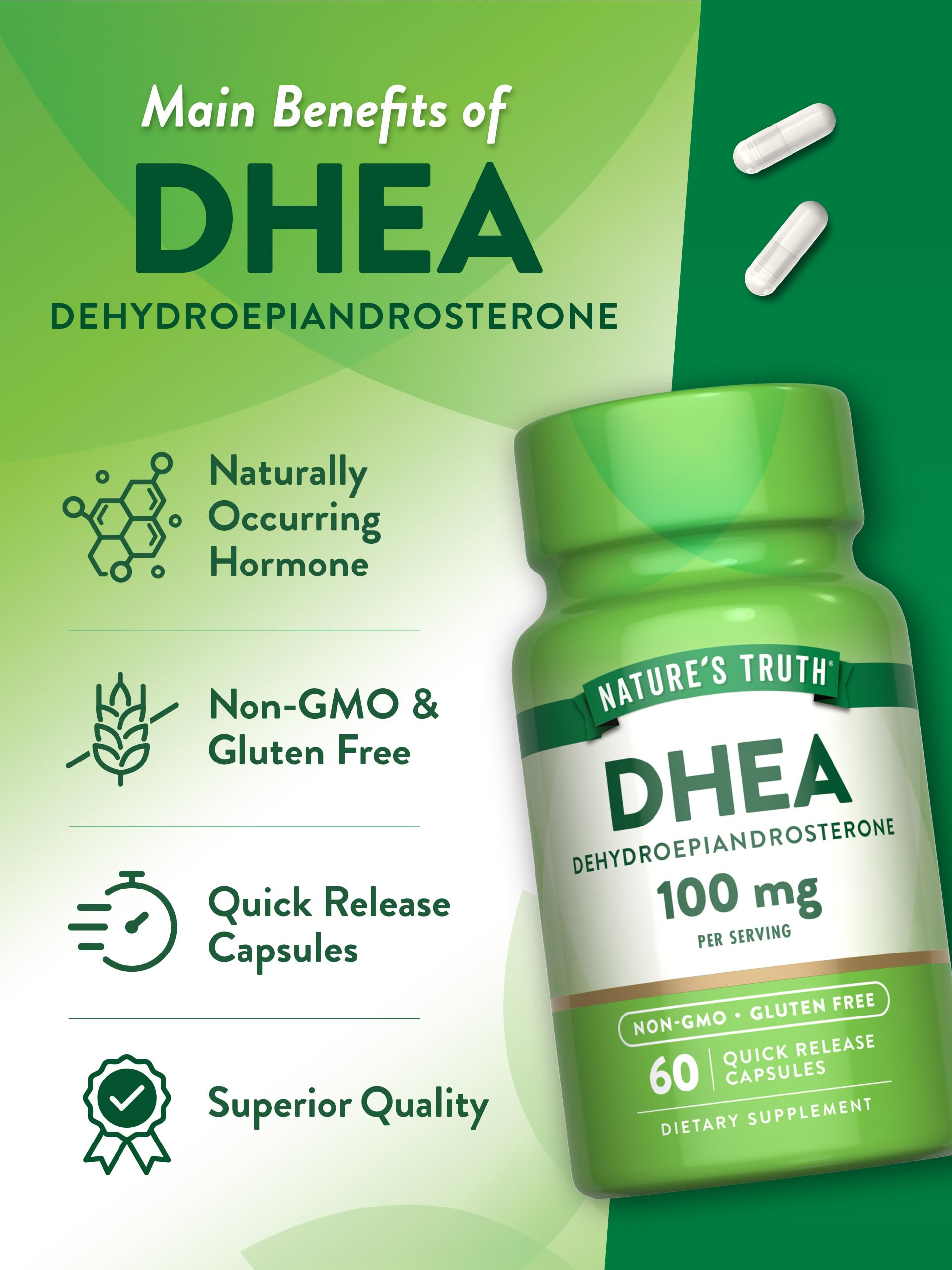 Side view of Nature's Truth DHEA bottle packaging