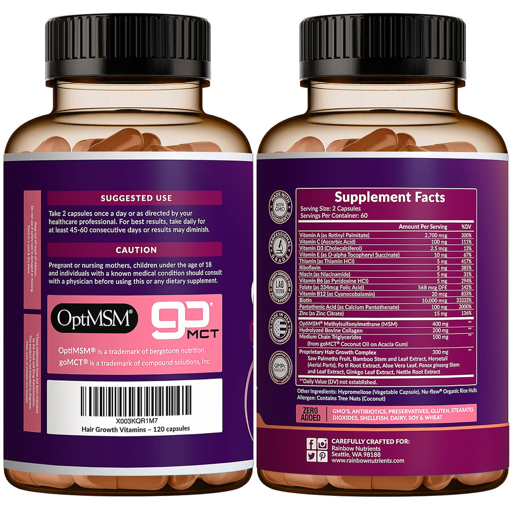 Front view of Rainbow Nutrients Hair Growth bottle