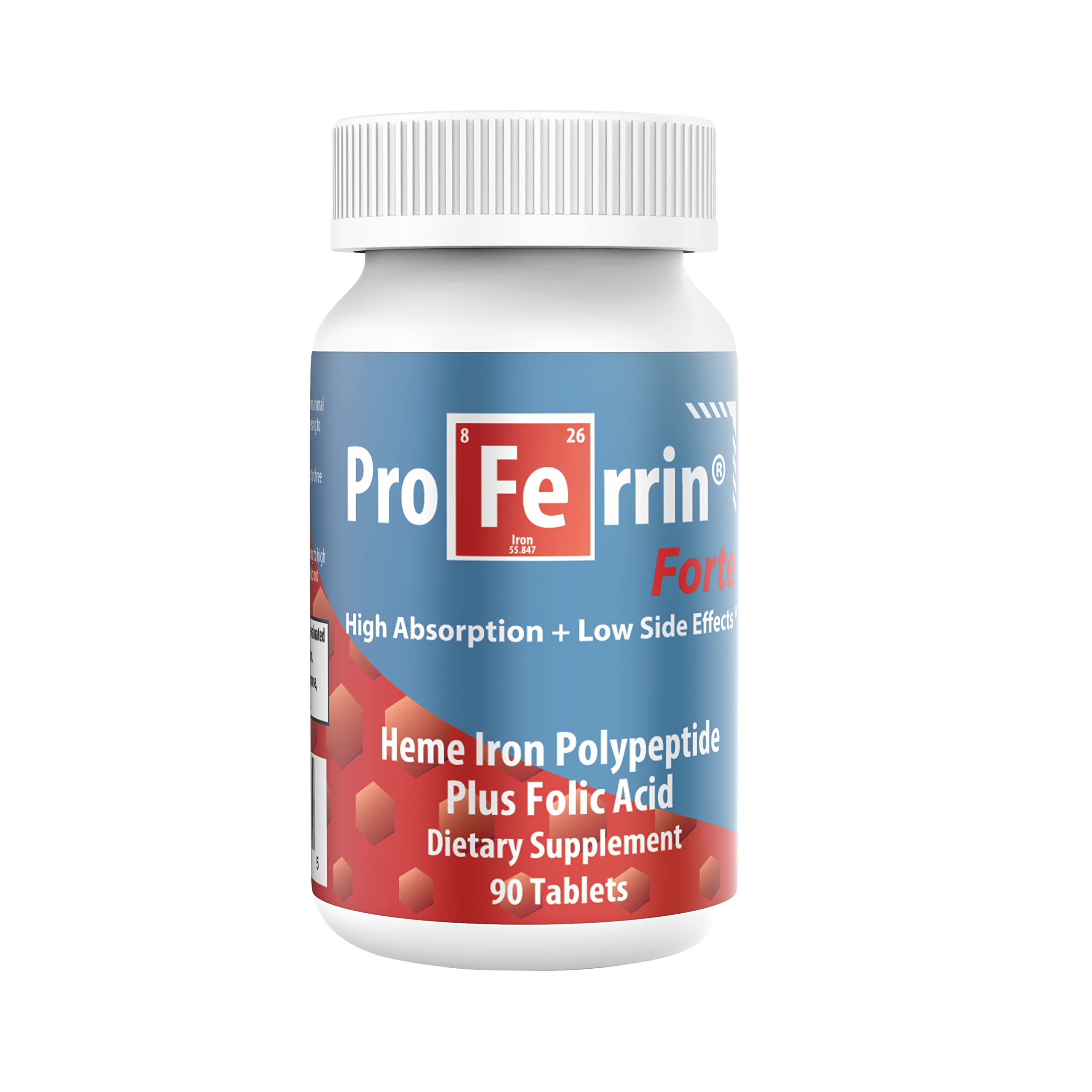 Proferrin Forte bottle with 12 mg Heme Iron Polypeptide tablets