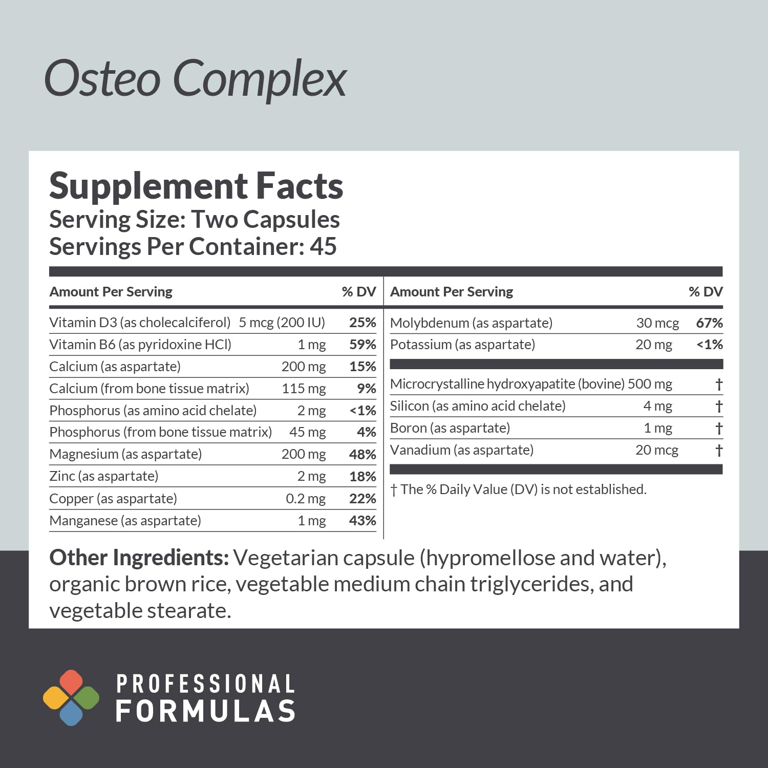 Osteo Complex bottle back/ingredients with label details