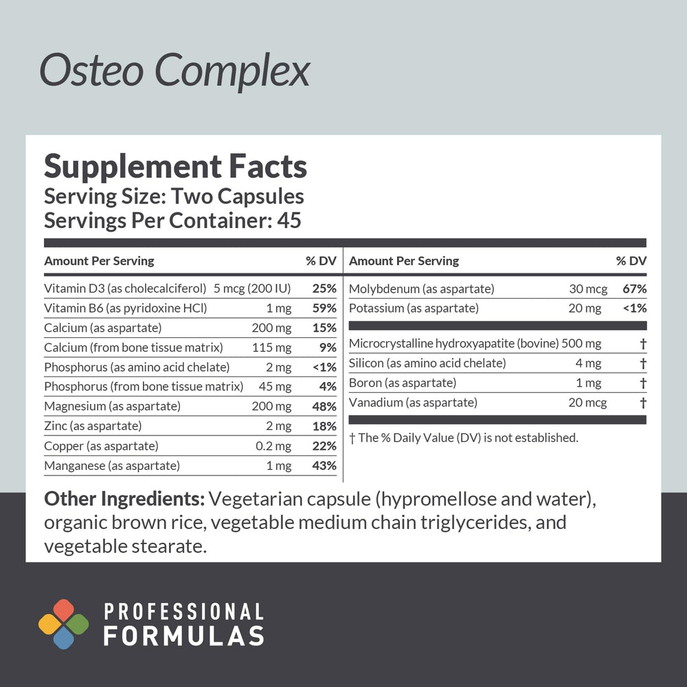 Osteo Complex bottle back/ingredients with label details