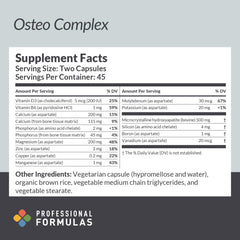 Osteo Complex bottle back/ingredients with label details