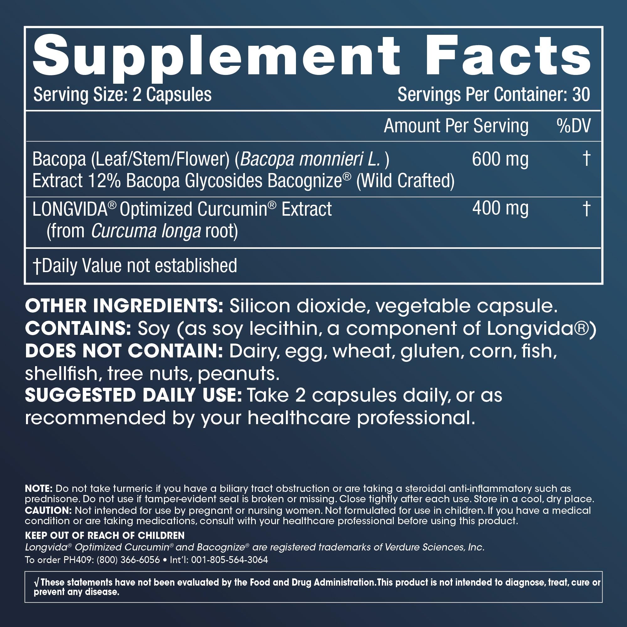 Close-up of Longvida Curcumin extract and BaCognize Bacopa Monnieri ingredients