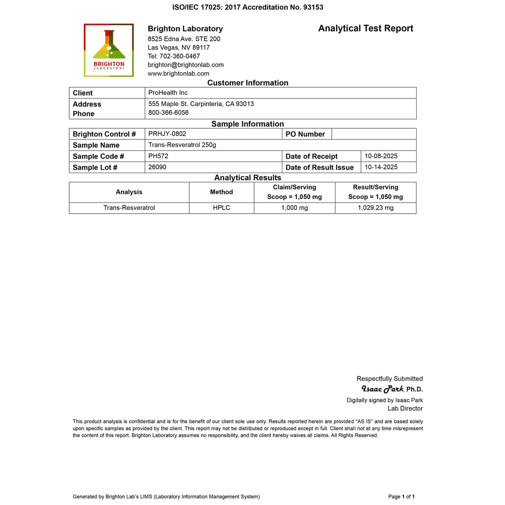 USA-made Trans-Resveratrol powder, verified by third-party lab tests for purity