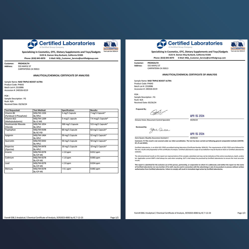 Capsule bottle with label detailing NAD+ booster ingredients