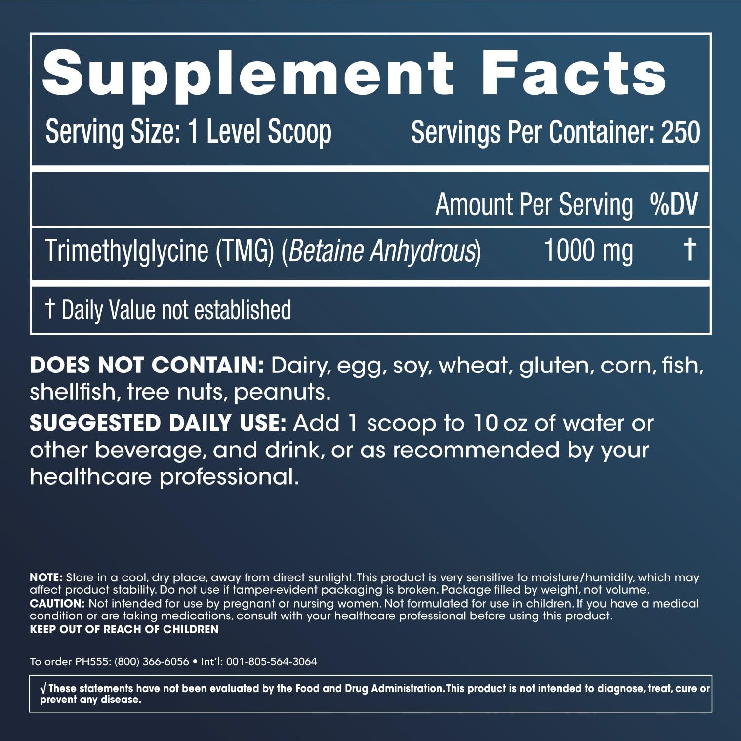 ProHealth TMG 250g bulk powder – bottle label
