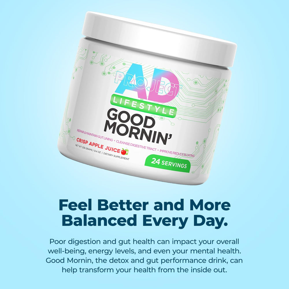 Project AD drink in morning kitchen scene promoting fast, daily routine boost