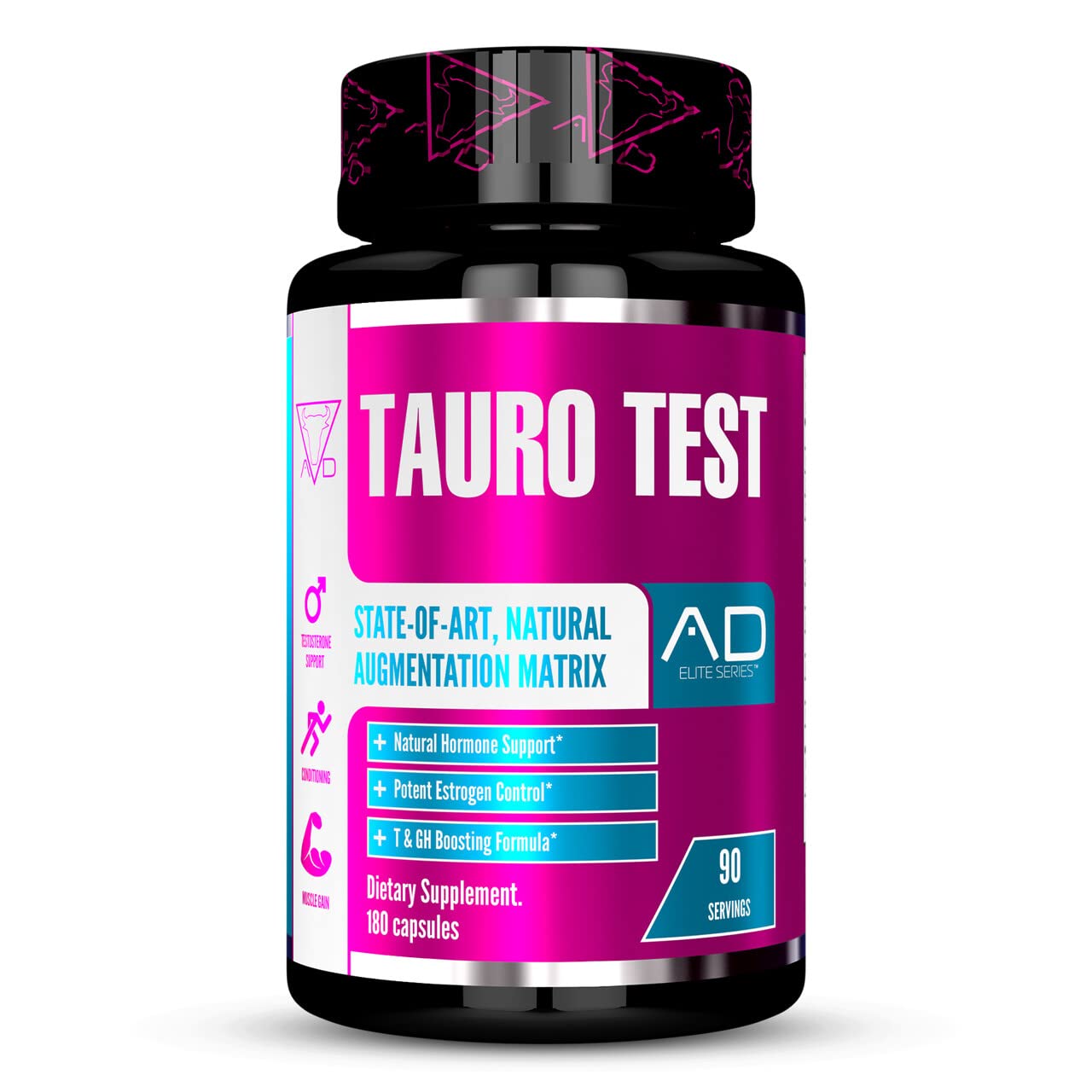PROJECT AD TauroTest bottle front highlighting testosterone support for athletes.