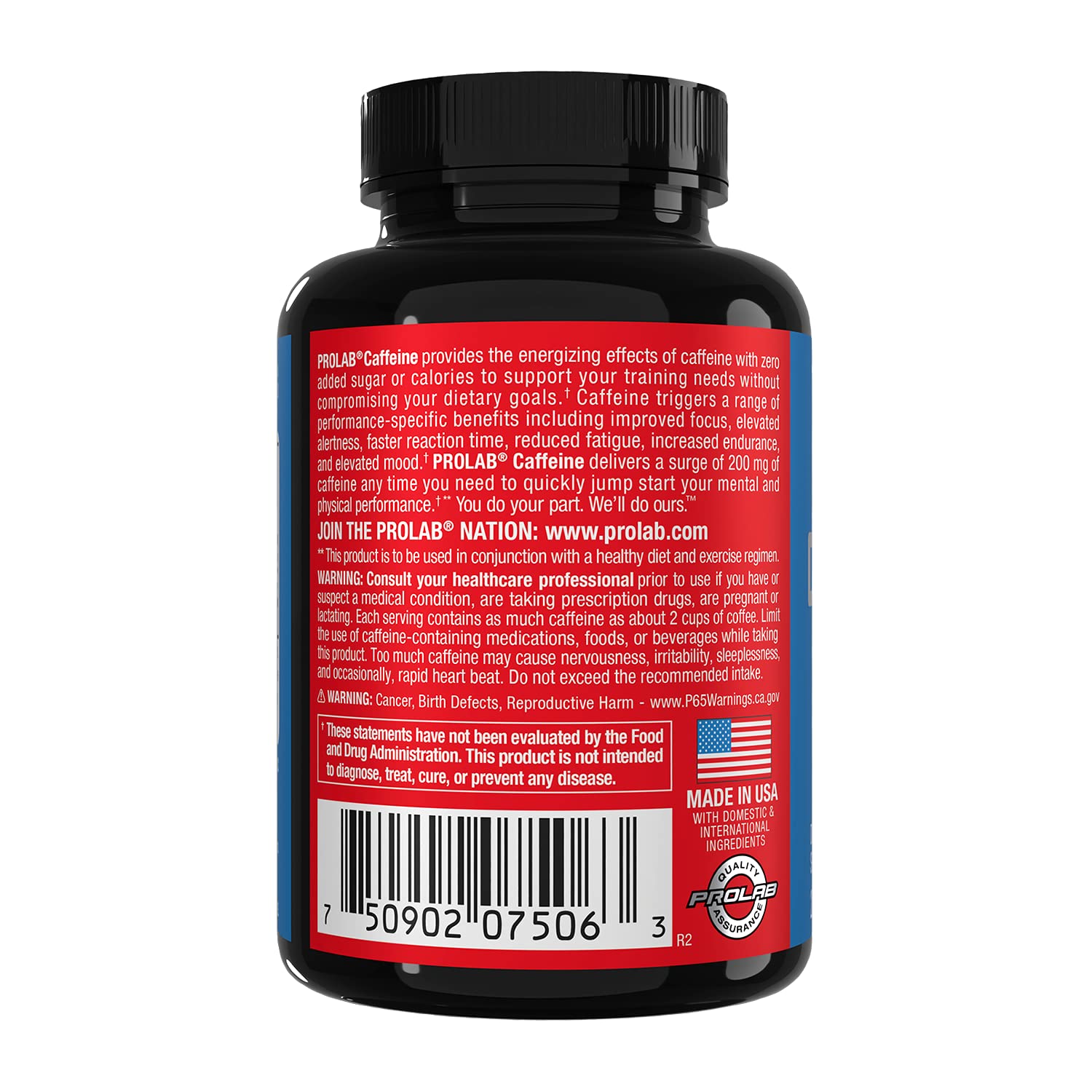 ProLab Caffeine Tablets: sugar-free, calorie-free, no artificial colors