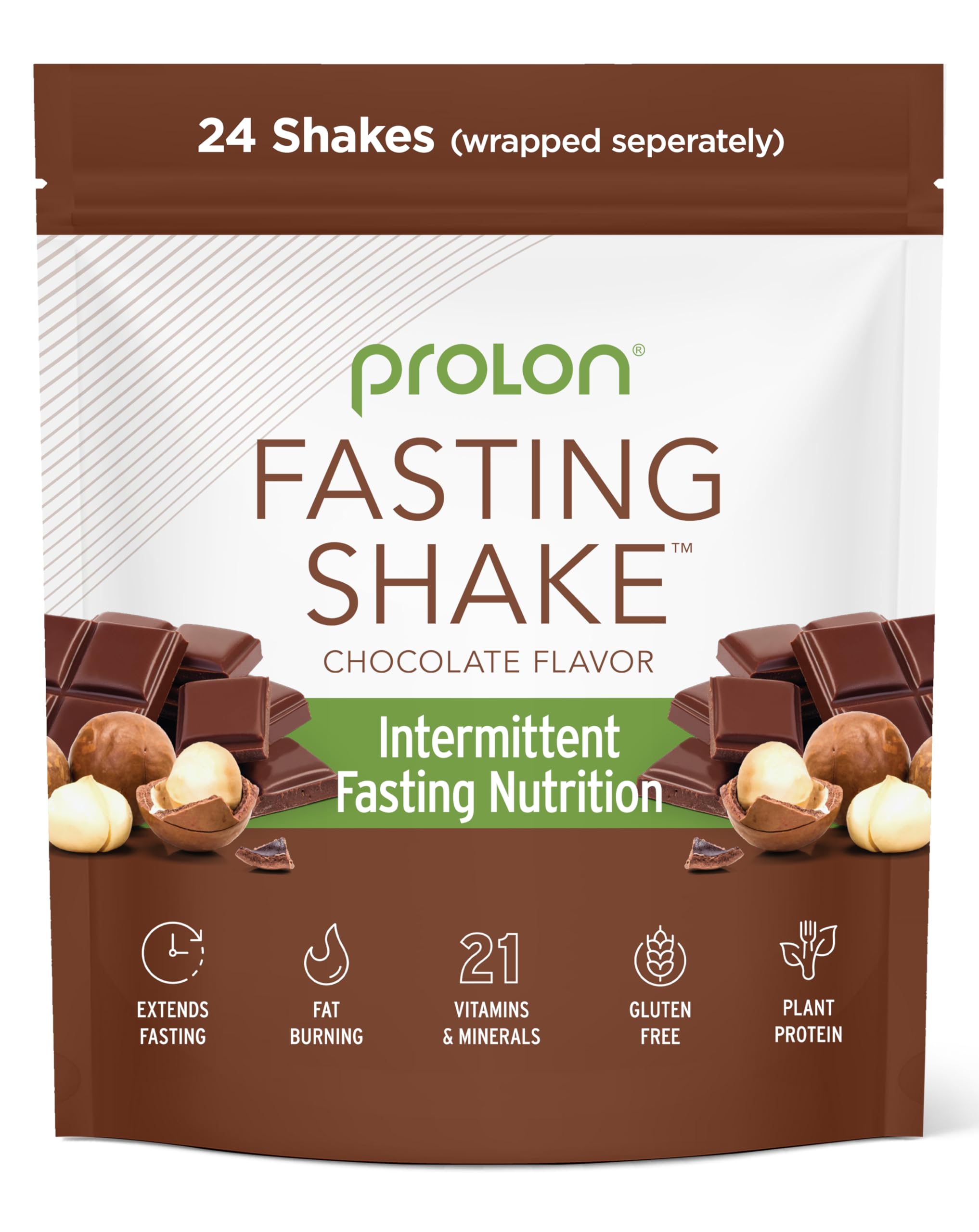 Prolon chocolate drink mix packet with low-sugar, nutrient-dense support