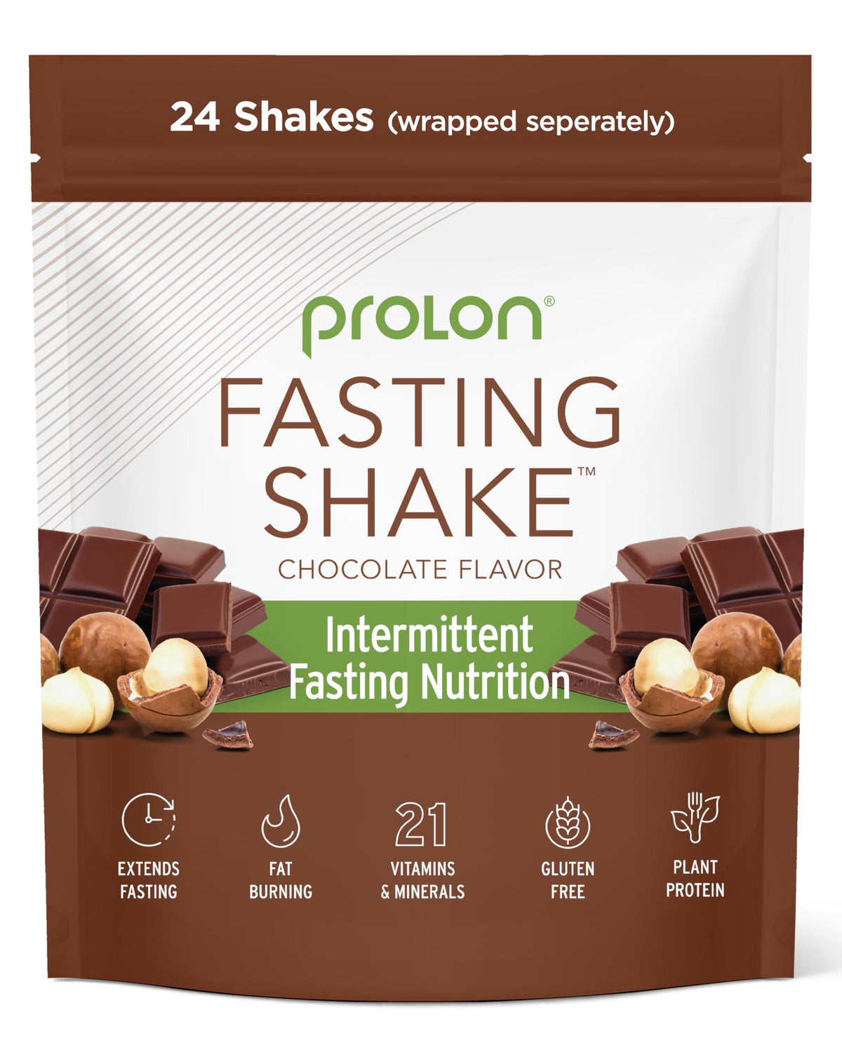 Prolon chocolate drink mix packet with low-sugar, nutrient-dense support