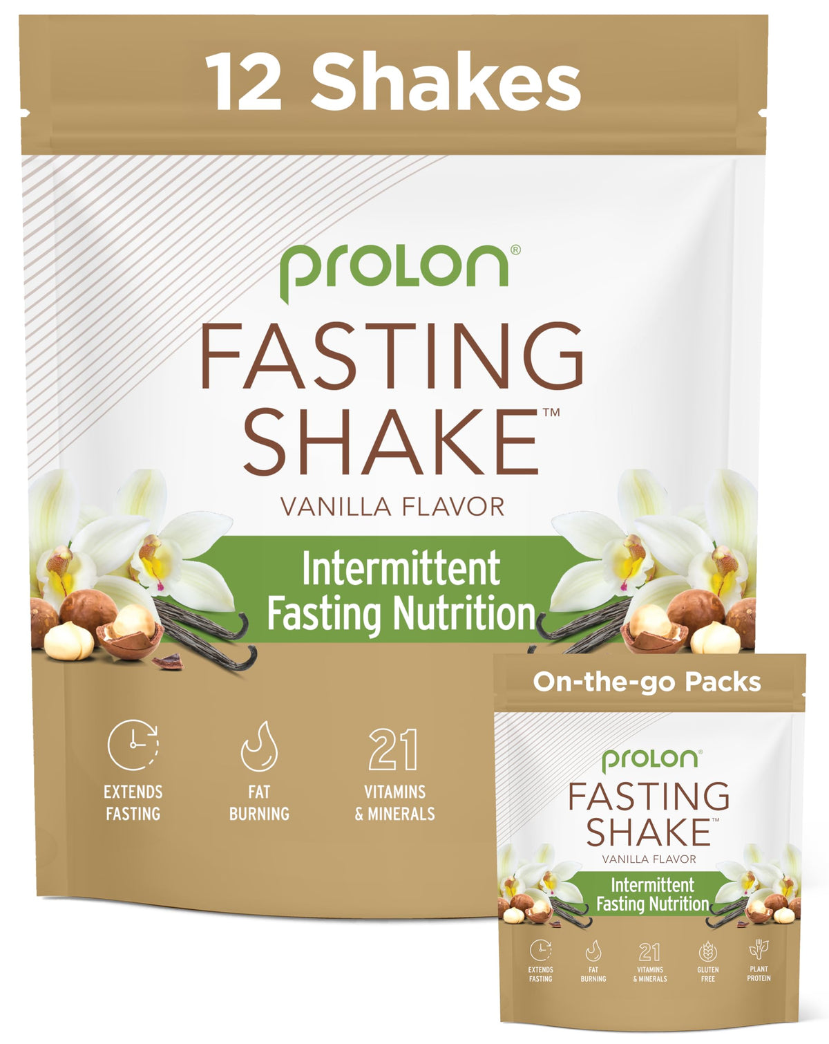 Prolon vanilla fasting drink mix in a cup; vegan, keto-friendly, supports a mindful morning fasting routine.
