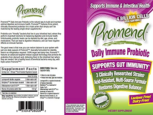 Nutrition label on Promend probiotic capsules