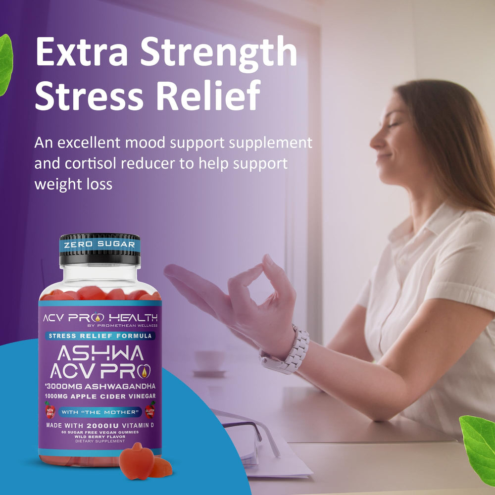 Promethean Wellness Ashwa ACV Pro gummies bottle front showcasing apple cider vinegar with ashwagandha