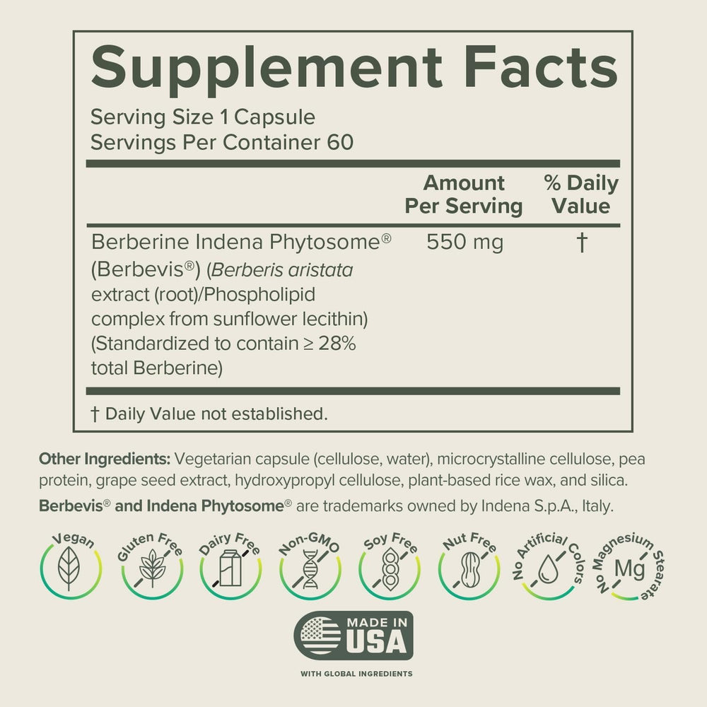 Back label details of Berberine Phytosome supplement 2 pack