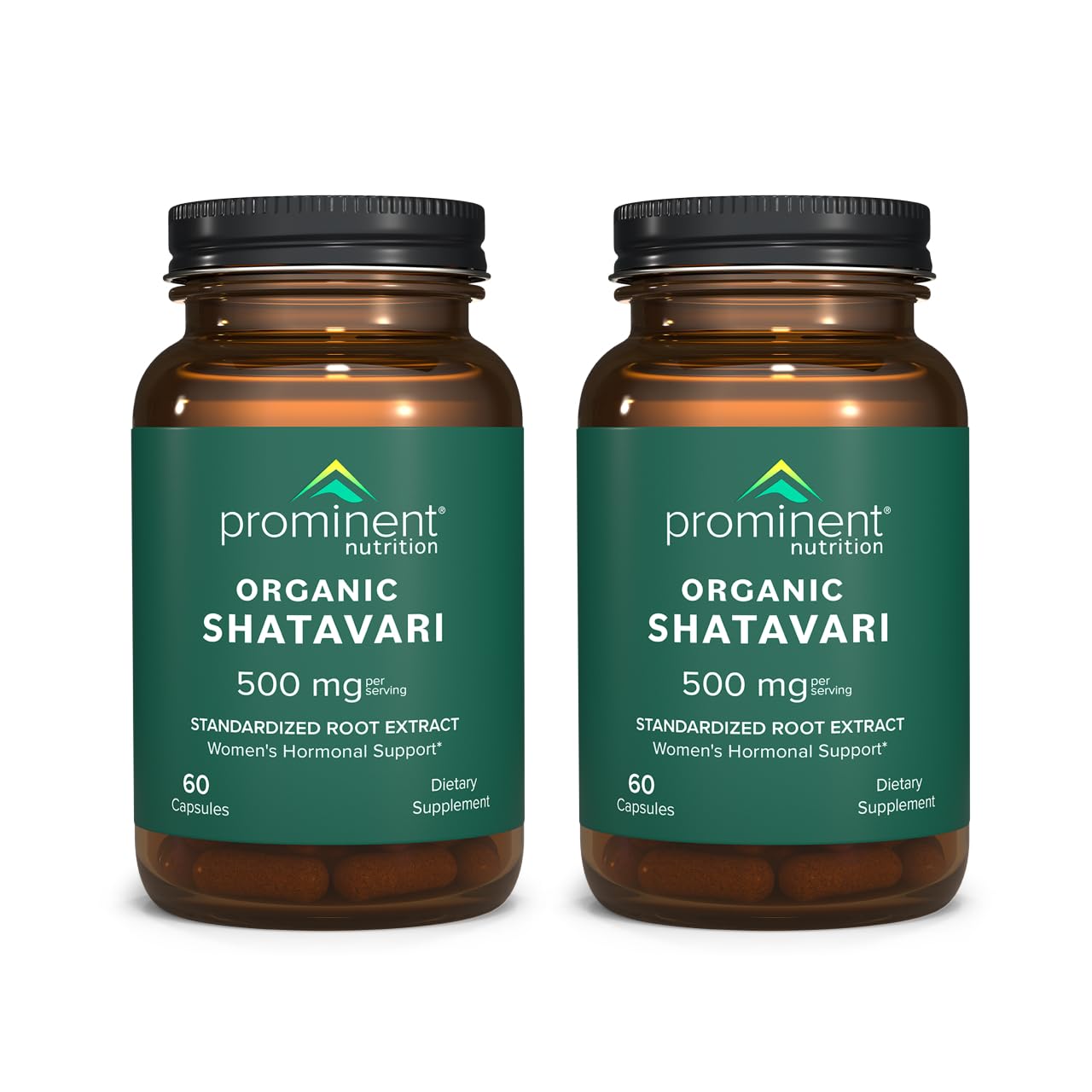 Prominent Nutrition Organic Shatavari Capsules bottle – 60 capsules, 500 mg, 2-pack