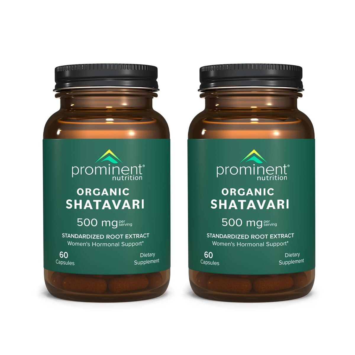 Prominent Nutrition Organic Shatavari Capsules bottle – 60 capsules, 500 mg, 2-pack