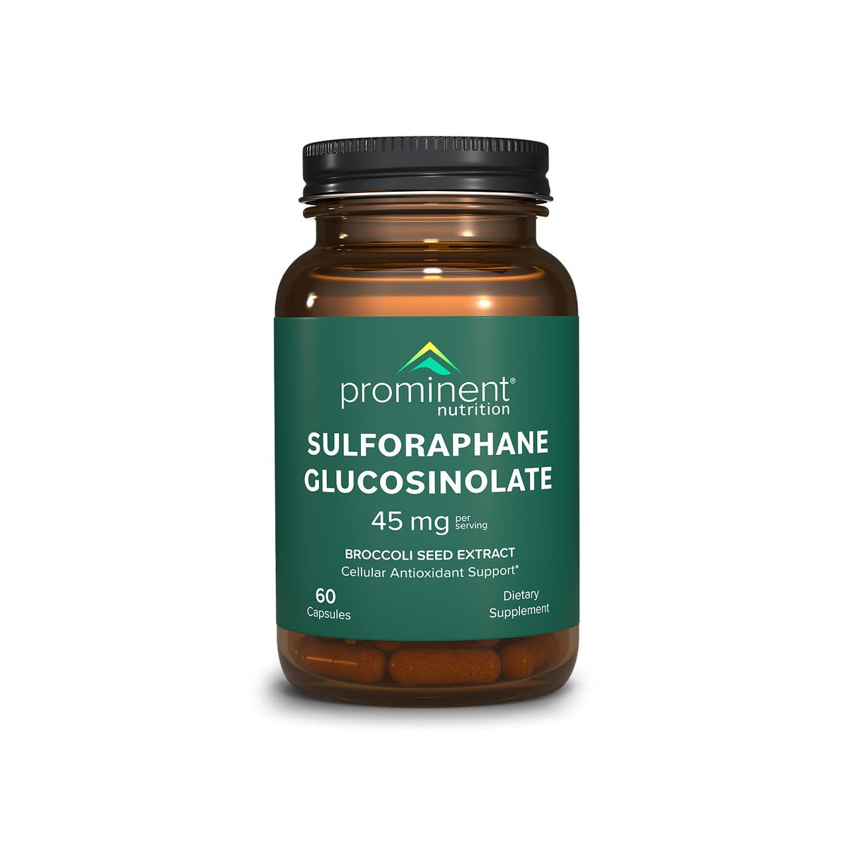 Prominent Nutrition sulforaphane supplement bottle displaying 45 mg per serving