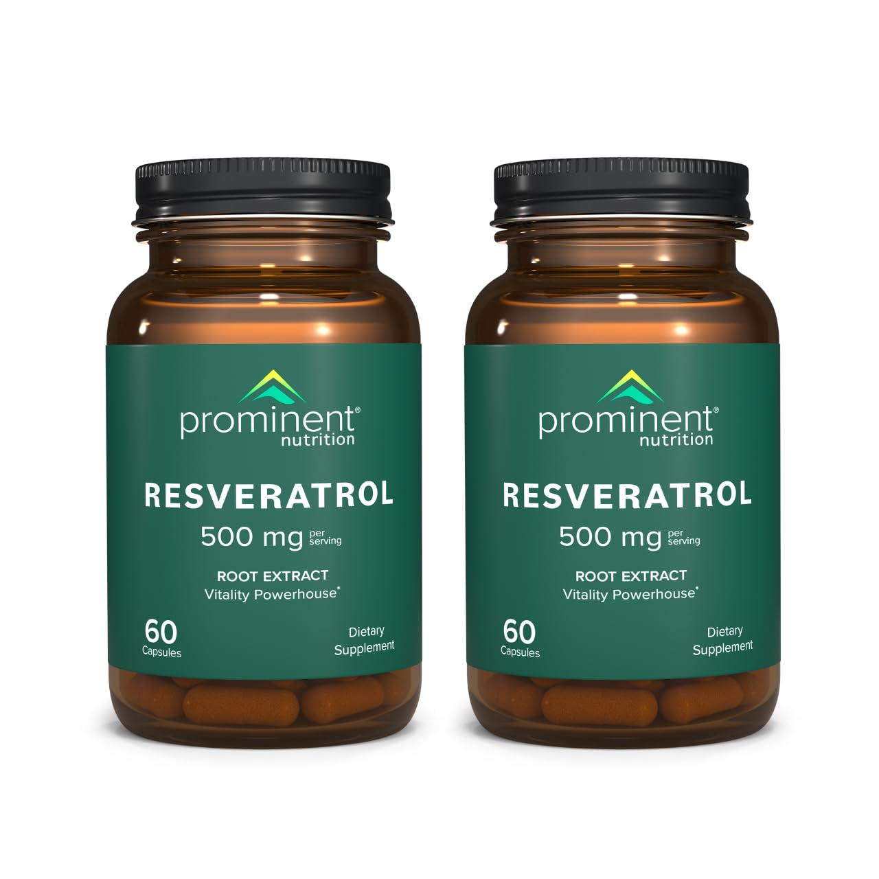 Prominent Nutrition Resveratrol bottle label showing 98% Trans-Resveratrol