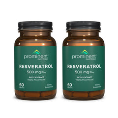 Prominent Nutrition Resveratrol bottle label showing 98% Trans-Resveratrol