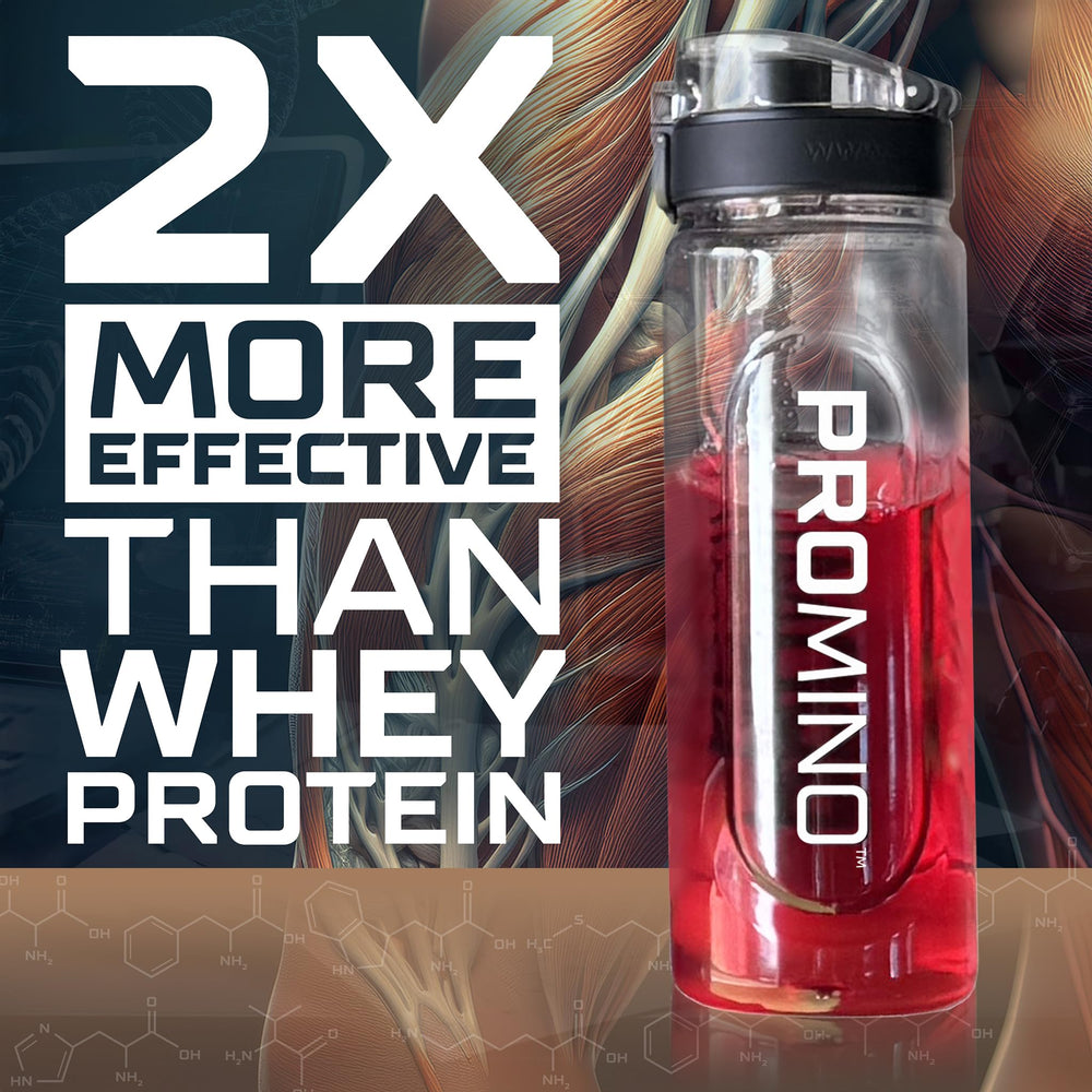 Promino raspberry powder being mixed shows quick, sugar-free recovery option