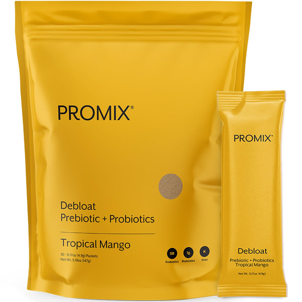 Front view of Promix Debloat Mango 30 servings