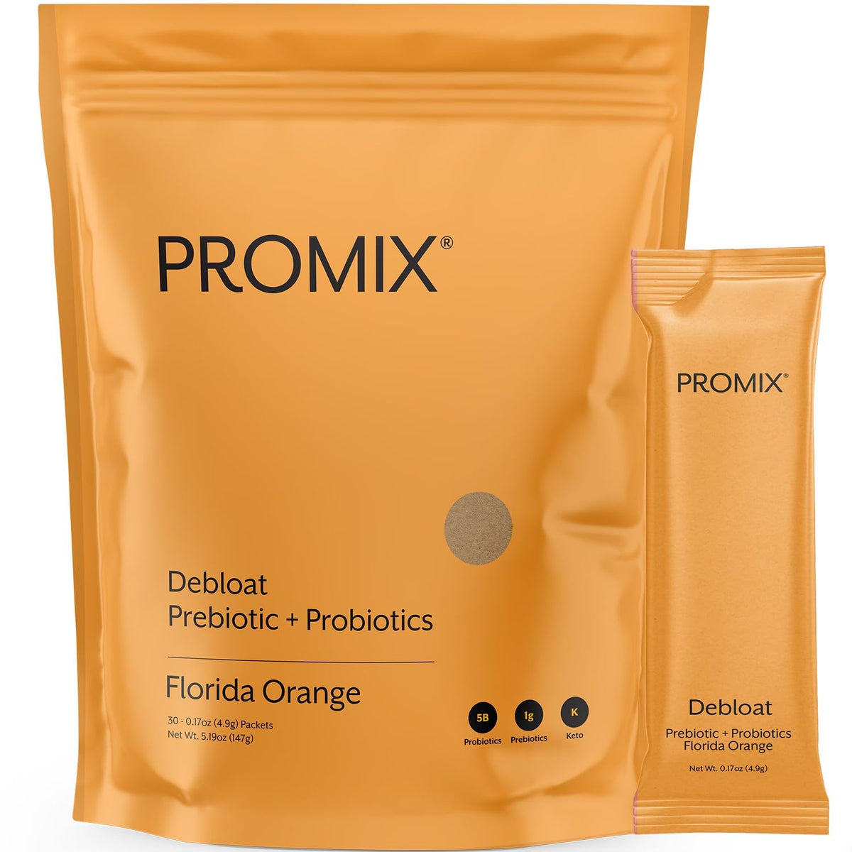 Front view of ProMix Debloat orange bottle