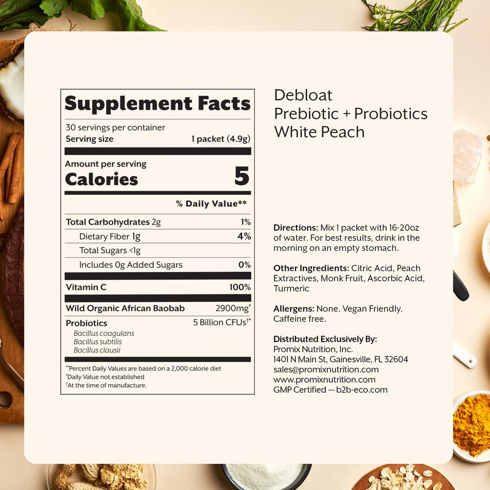 Close-up of Debloat product label highlighting gluten-free and non-GMO claims