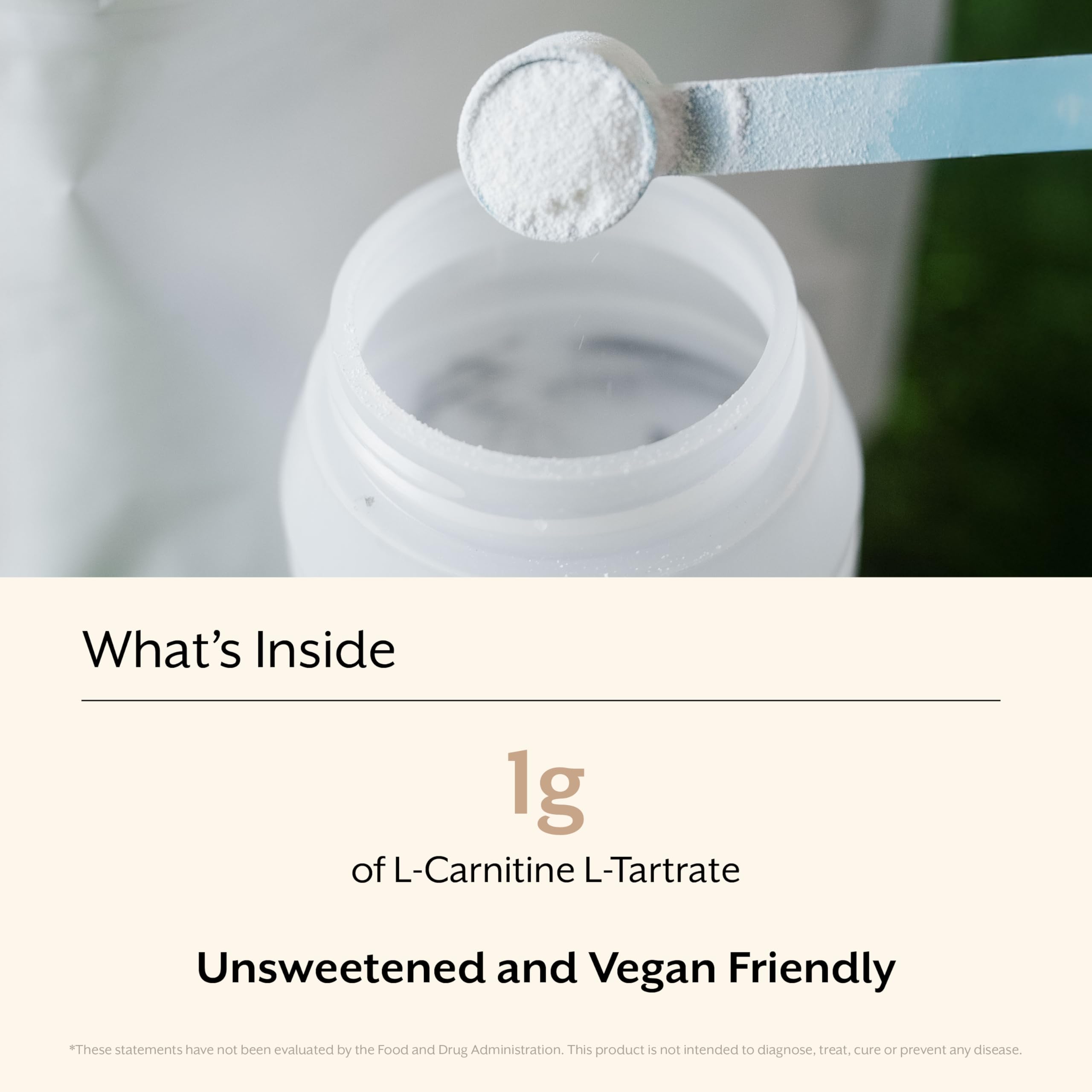 ProMix L-Carnitine powder scoop in tub for easy daily use