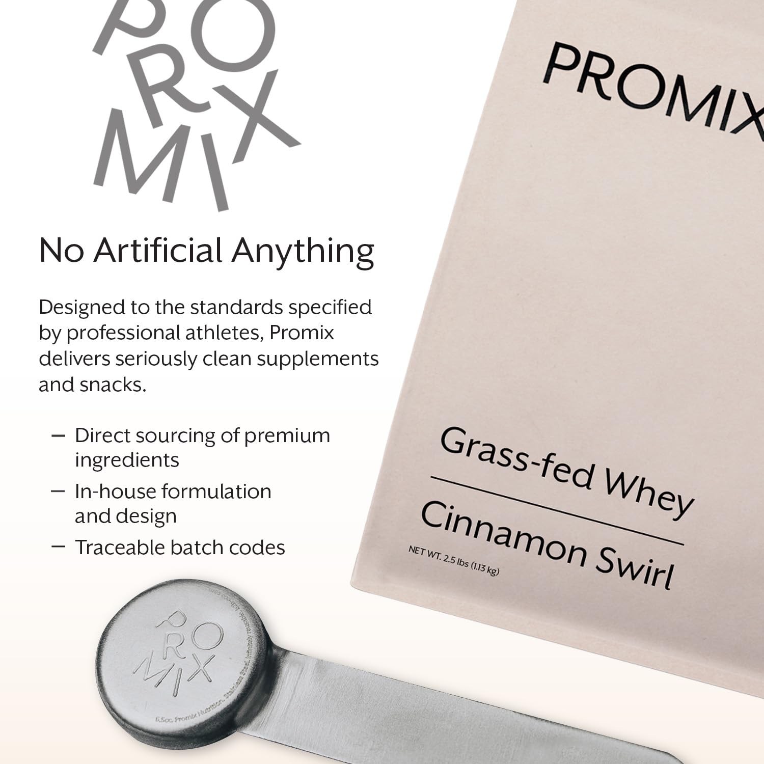 ProMix Nutrition grass-fed bag with scoop suggests bulk, versatile protein for daily use.