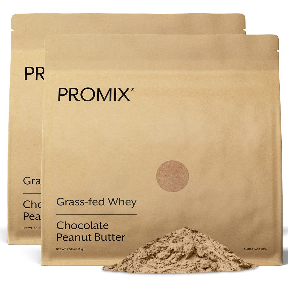 Promix Nutrition whey protein powder chocolate peanut butter jar for post-workout shakes.