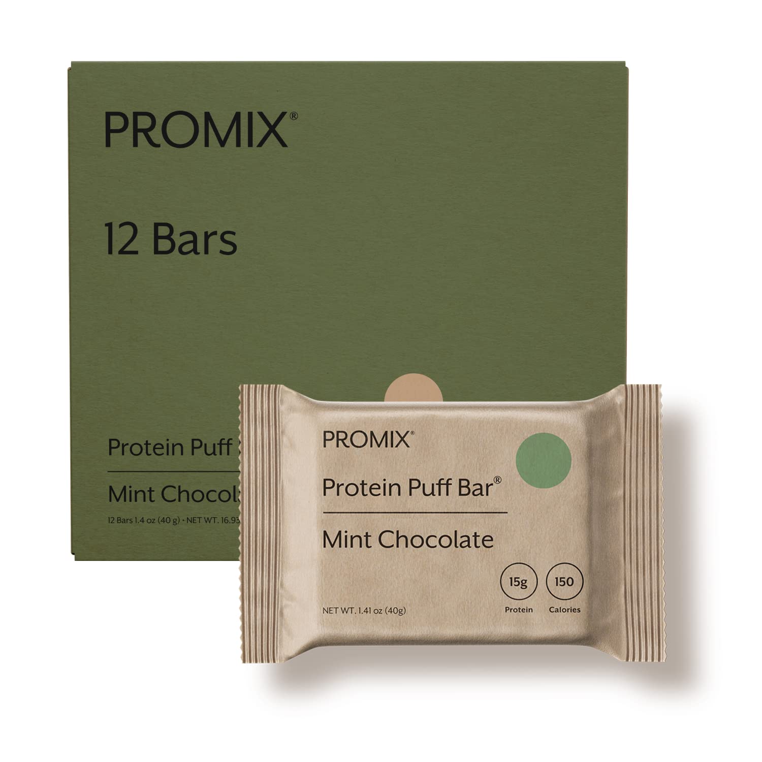 Promix Protein Puff Bars Mint Chocolate marshmallow crispy snack close-up