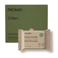 Promix Protein Puff Bars Mint Chocolate marshmallow crispy snack close-up
