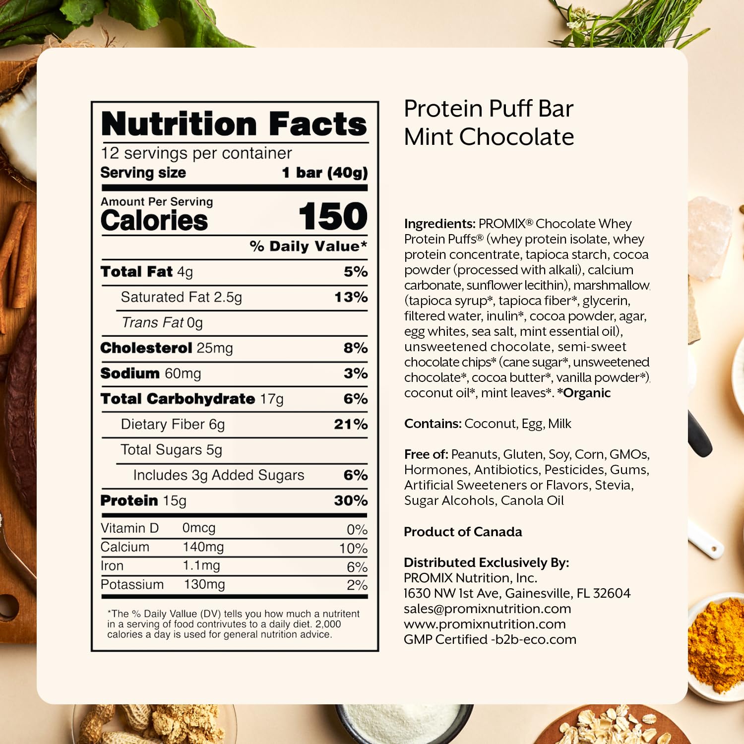 Promix Protein Puff Bars mint chocolate texture in detail