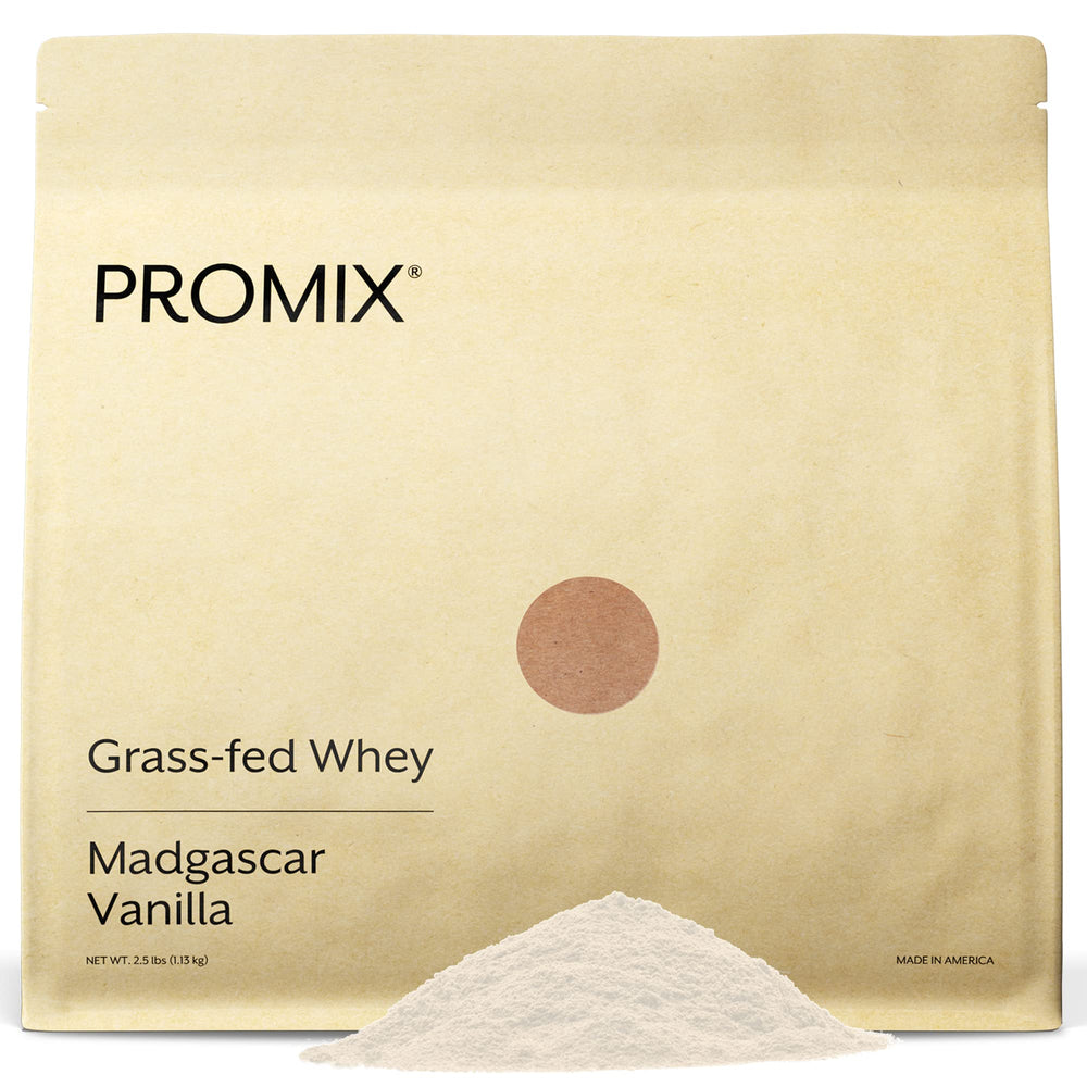Promix Nutrition Vanilla Whey Protein Powder canister front view.
