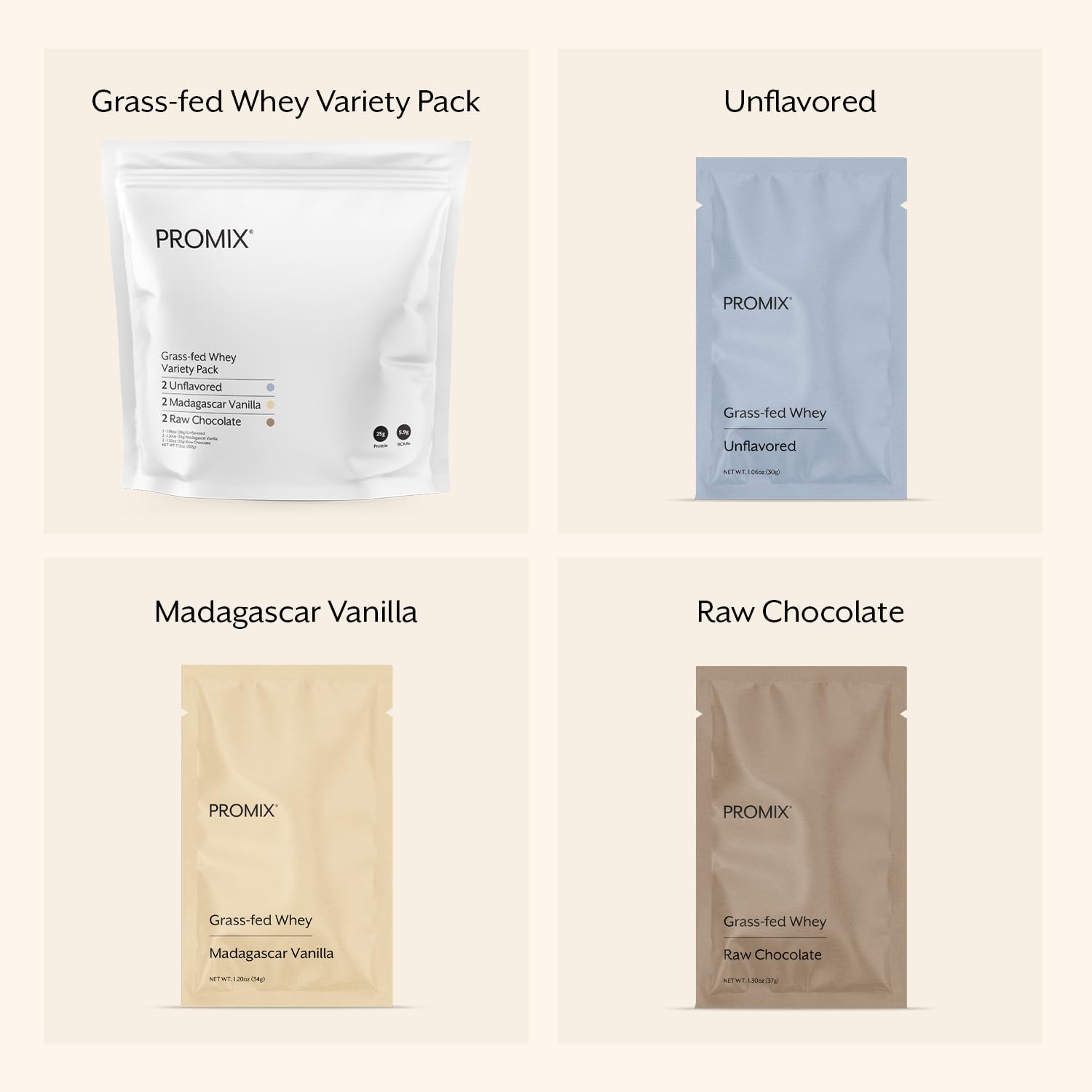 Promix Whey Variety Pack packaging display