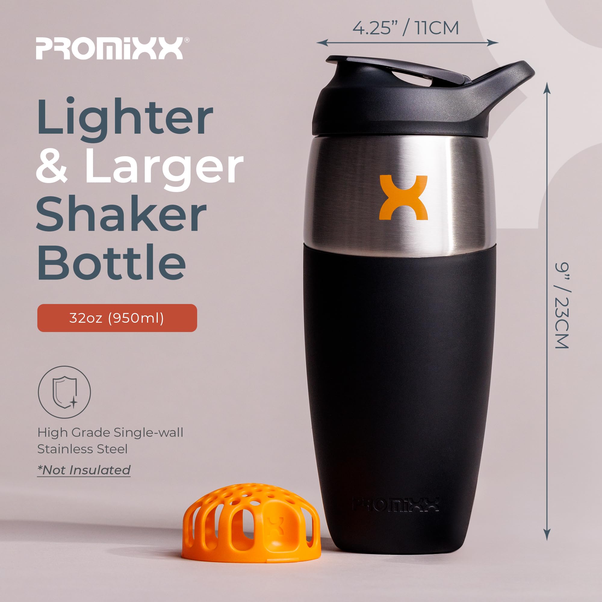 Promixx leak-proof lid ensures secure sealing during workouts and travel.
