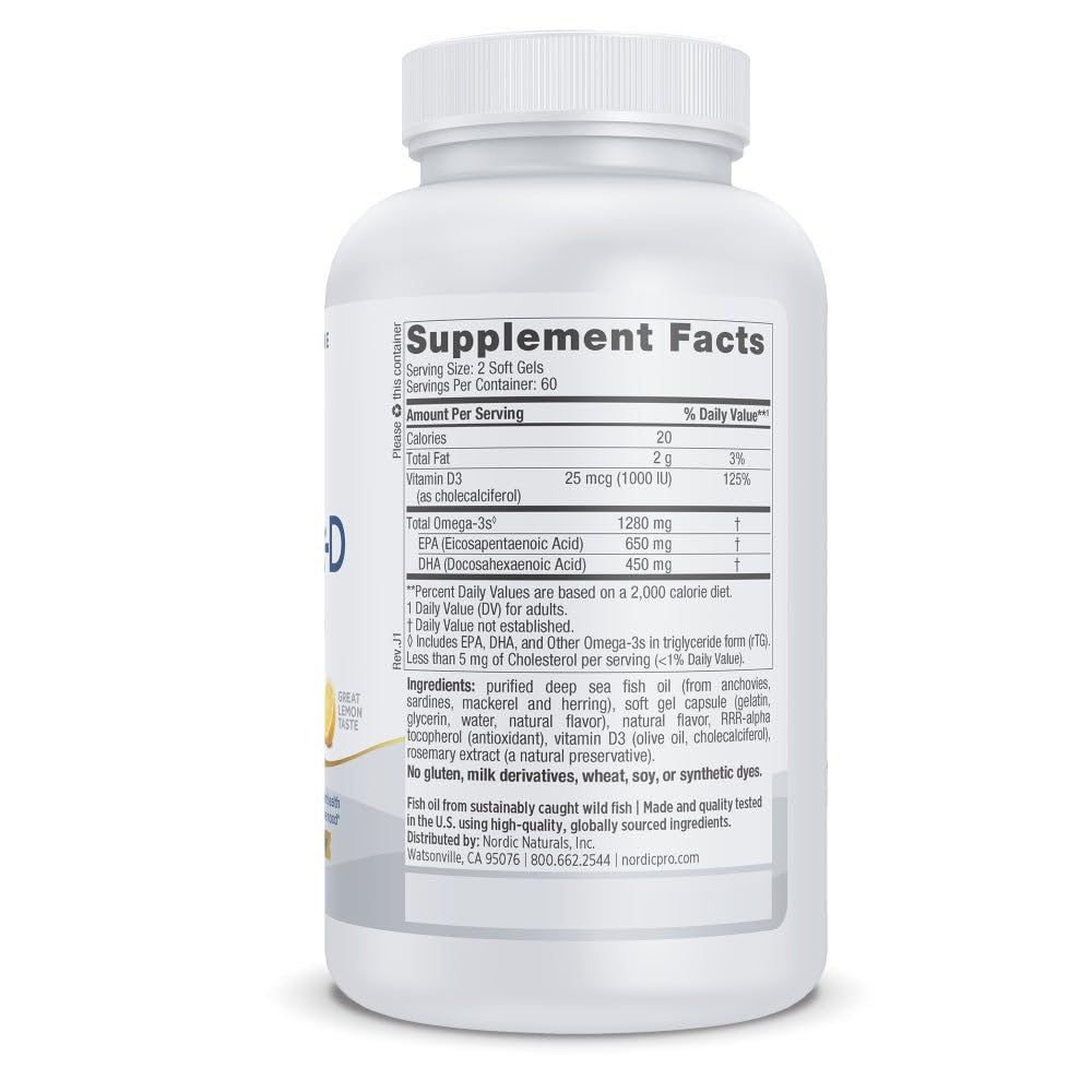 ProOmega-D Lemon front view of 120 soft gels bottle