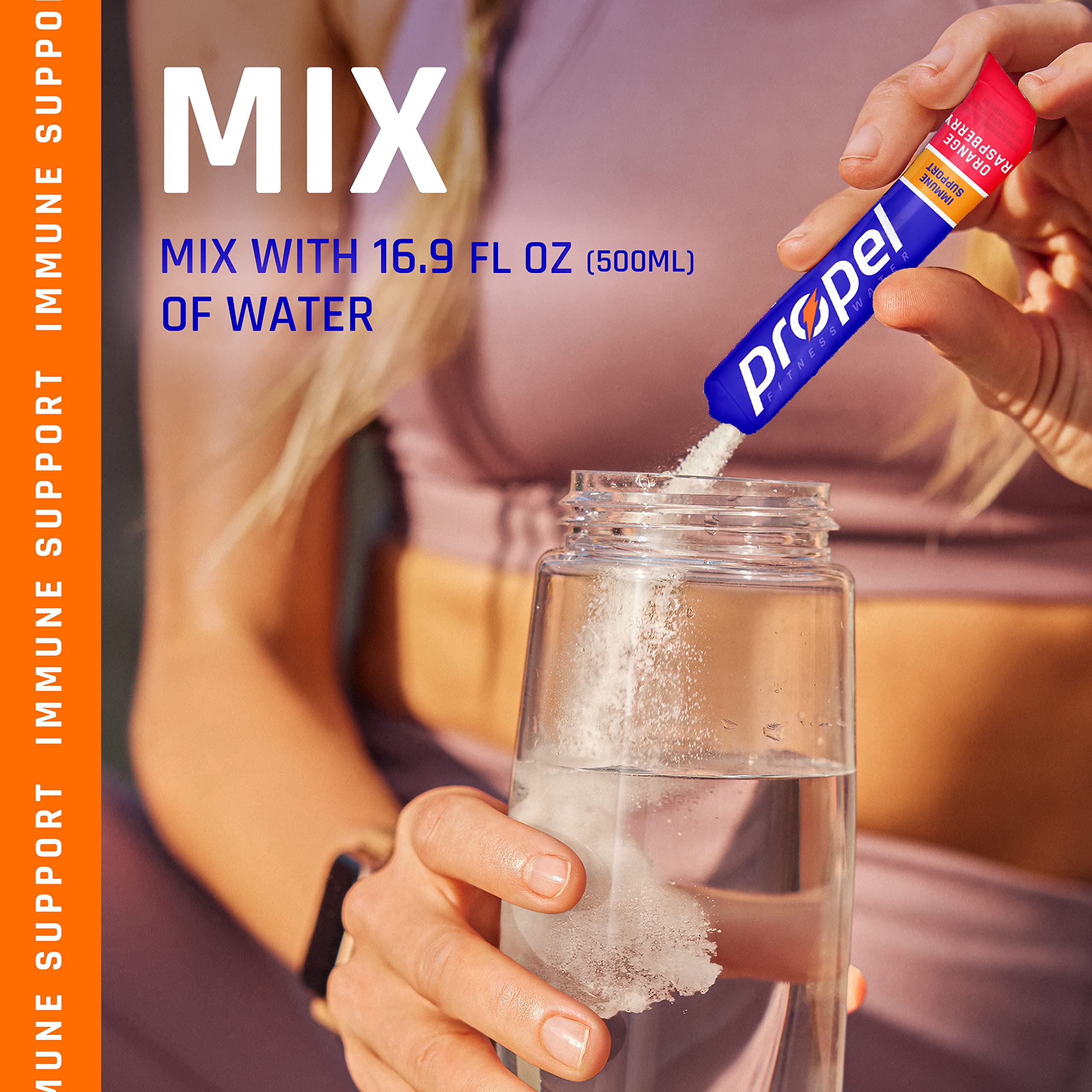 Back packaging of Propel Immune Support Powder Lemon Blackberry