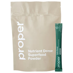 Proper front packaging showing apple-flavored greens and servings benefit