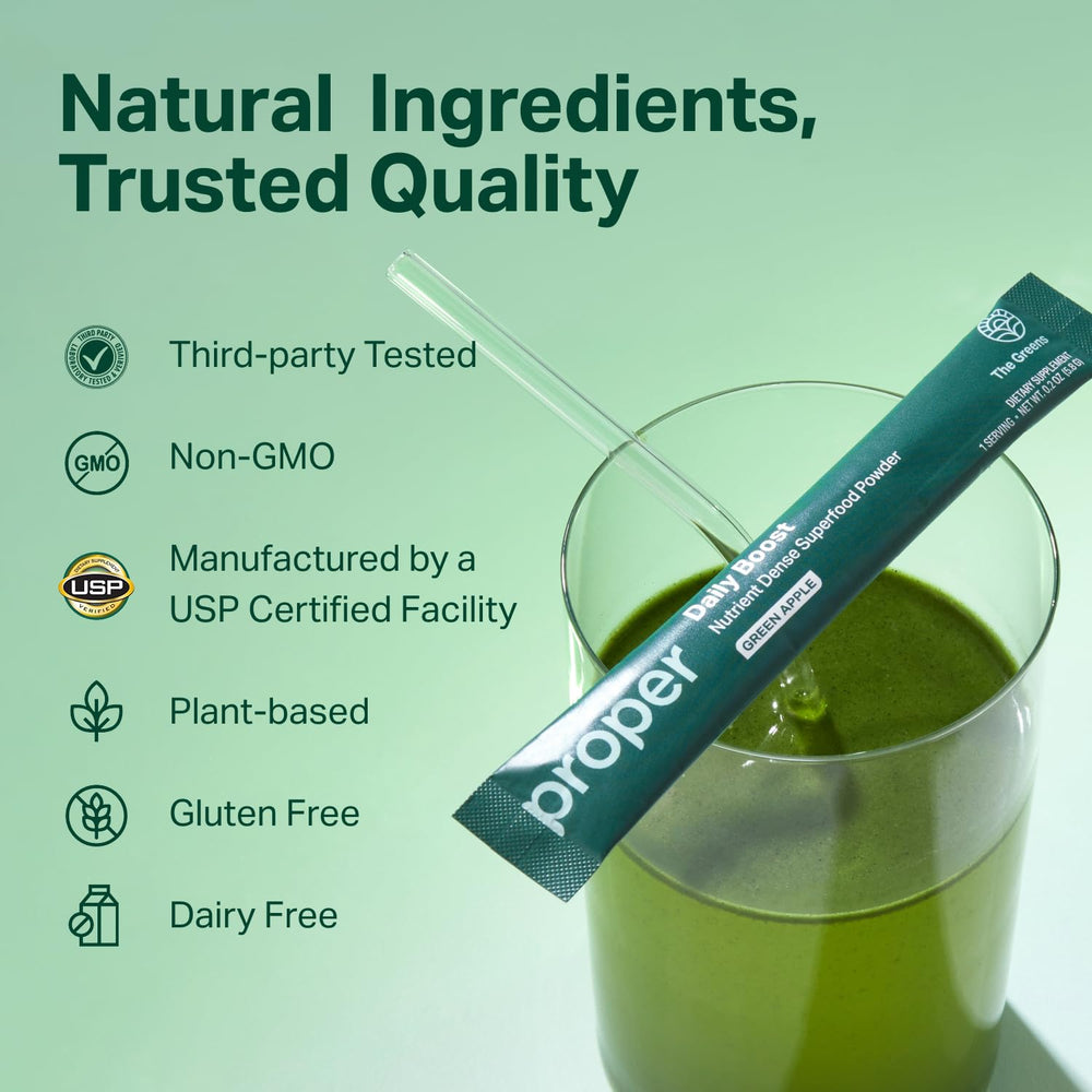 Proper ingredient bundle with wheatgrass spirulina chlorella for nutrient density