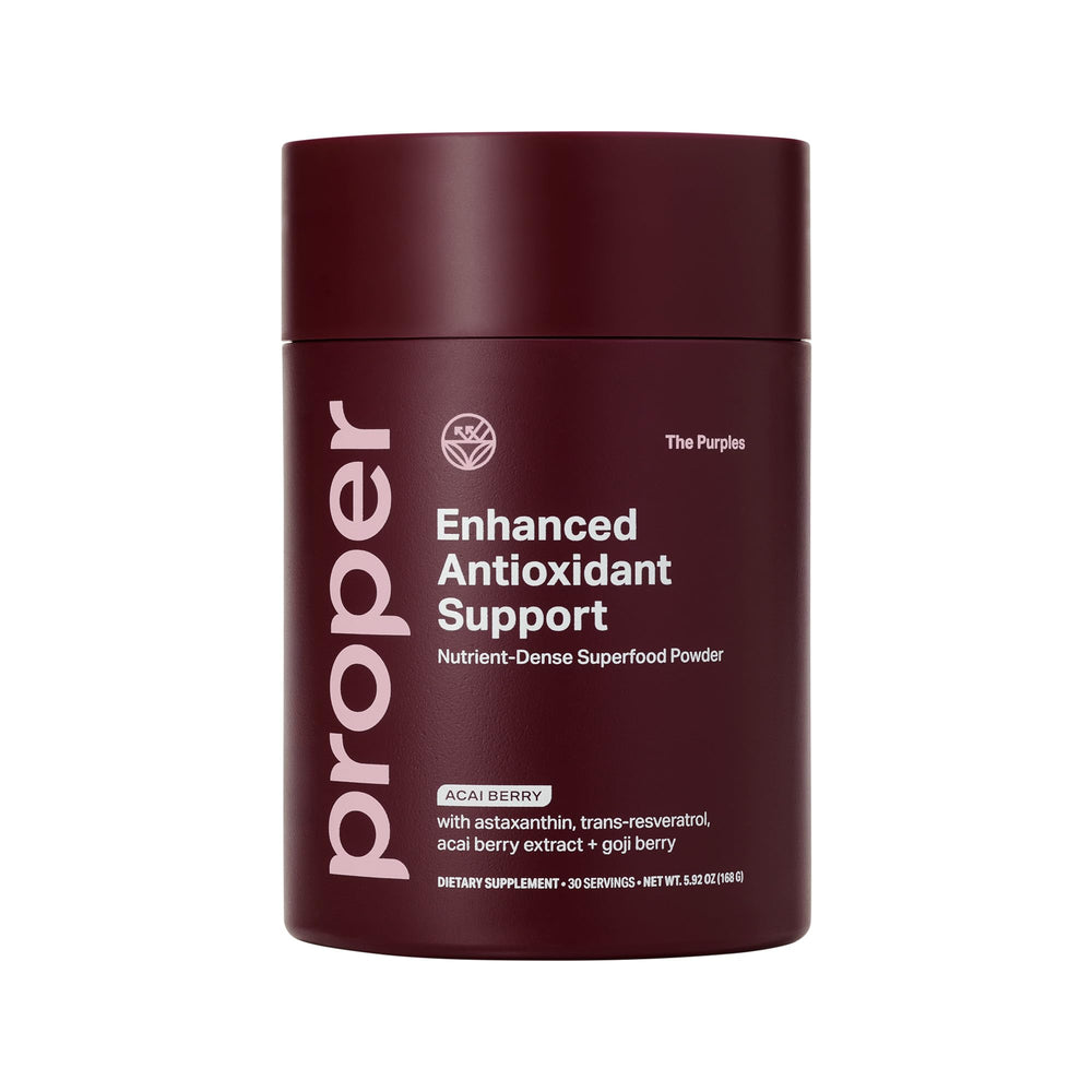 Front view of Proper The Purples packaging