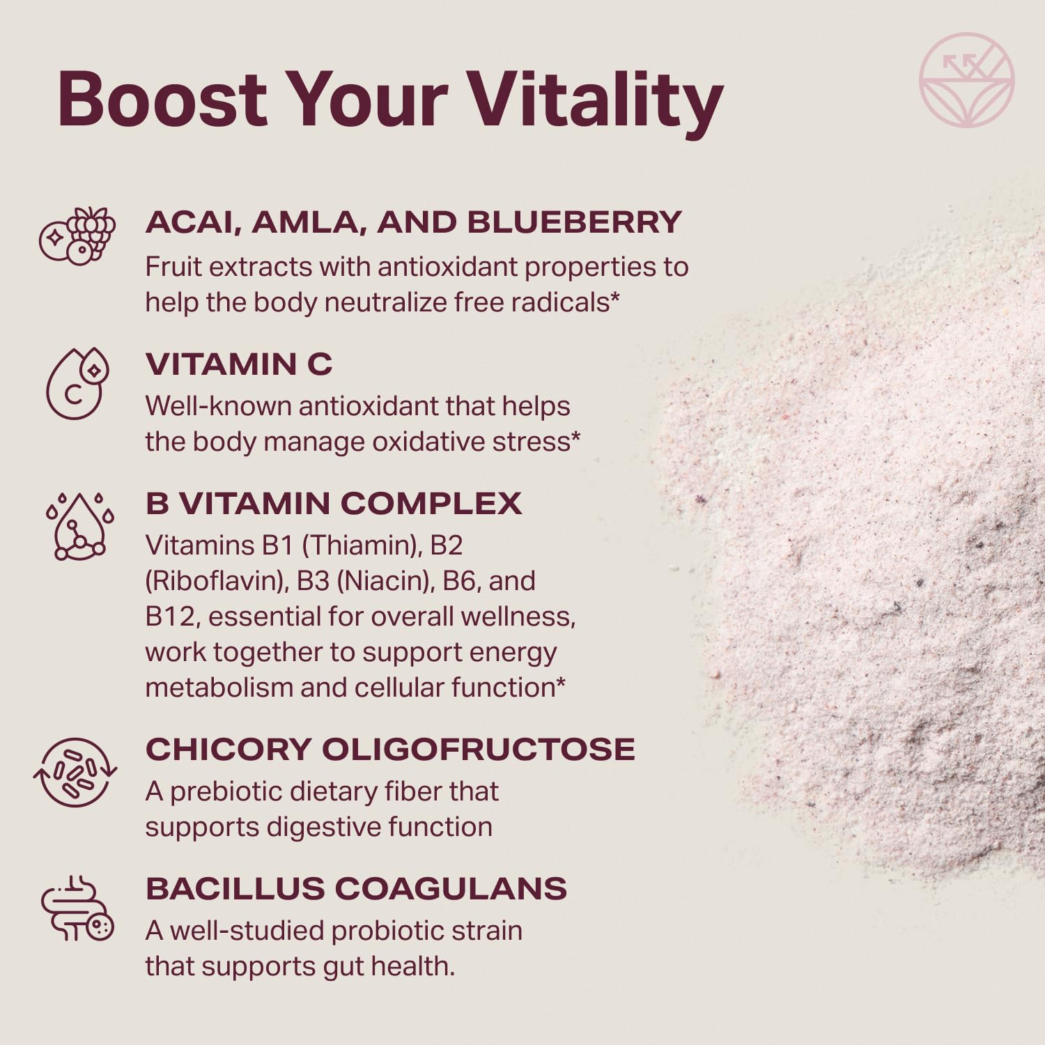 Berry-flavored powder swirled in a glass