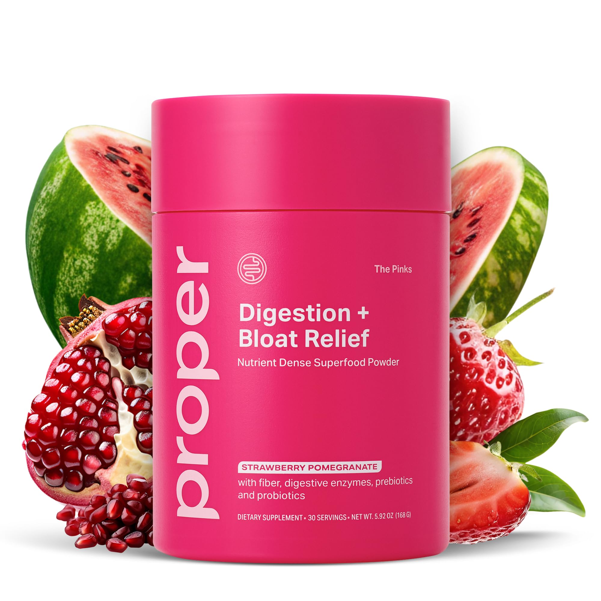 Proper Digestion and Bloat Relief powder with serving scoop
