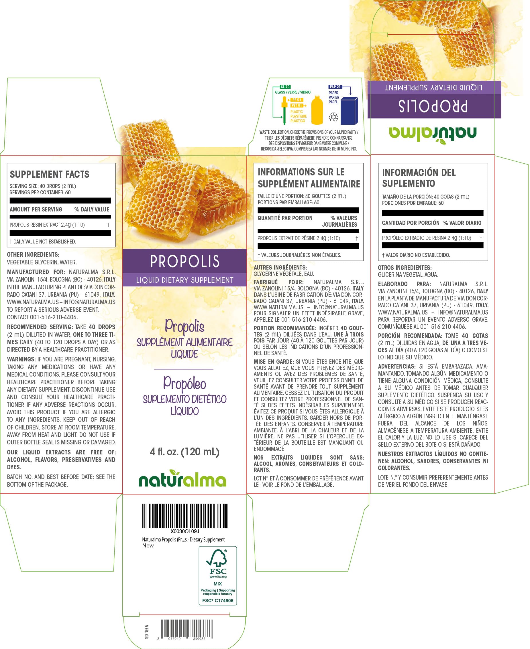 Alcohol-free propolis drops in 2 ml dropper