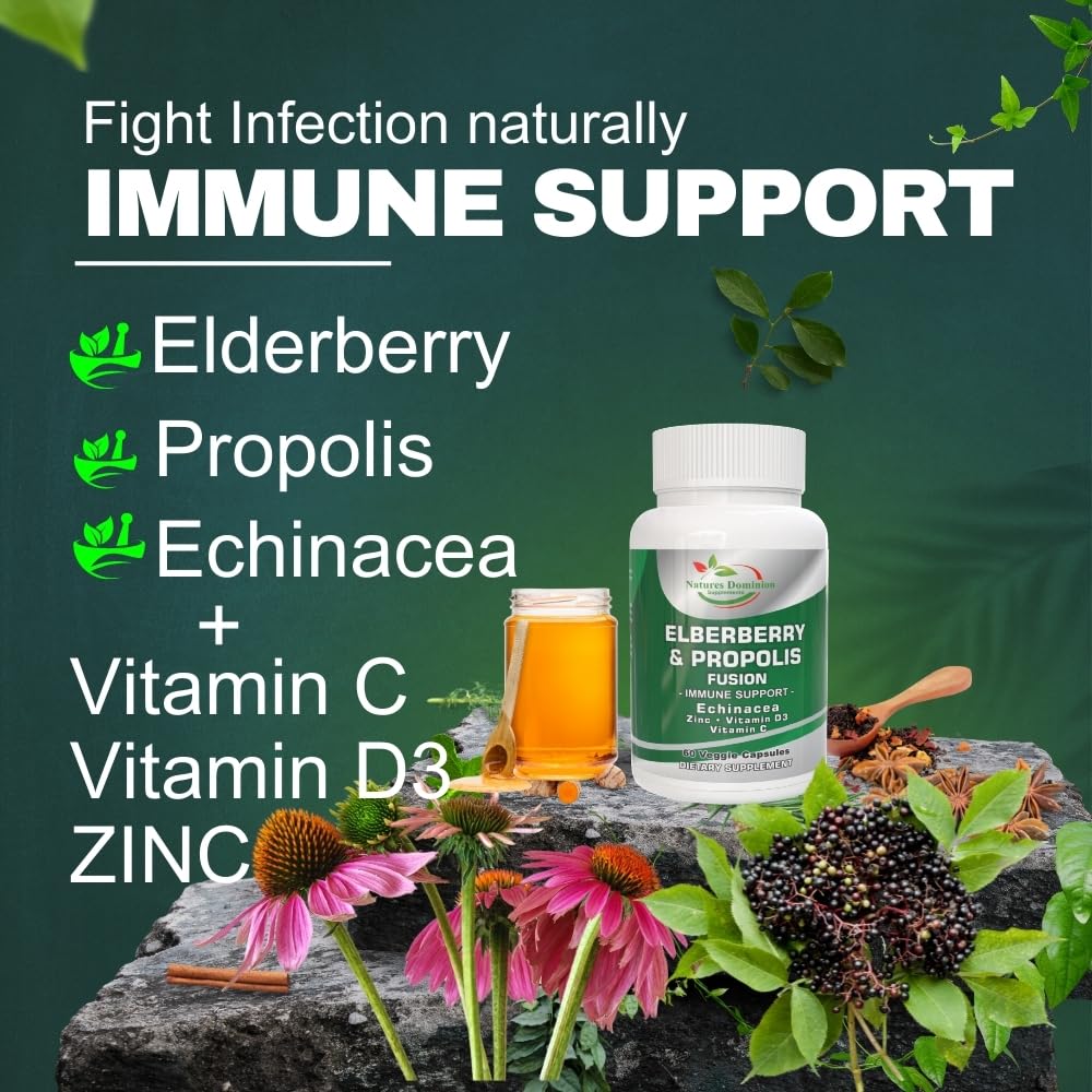 Immune support supplement bottle on a wooden surface