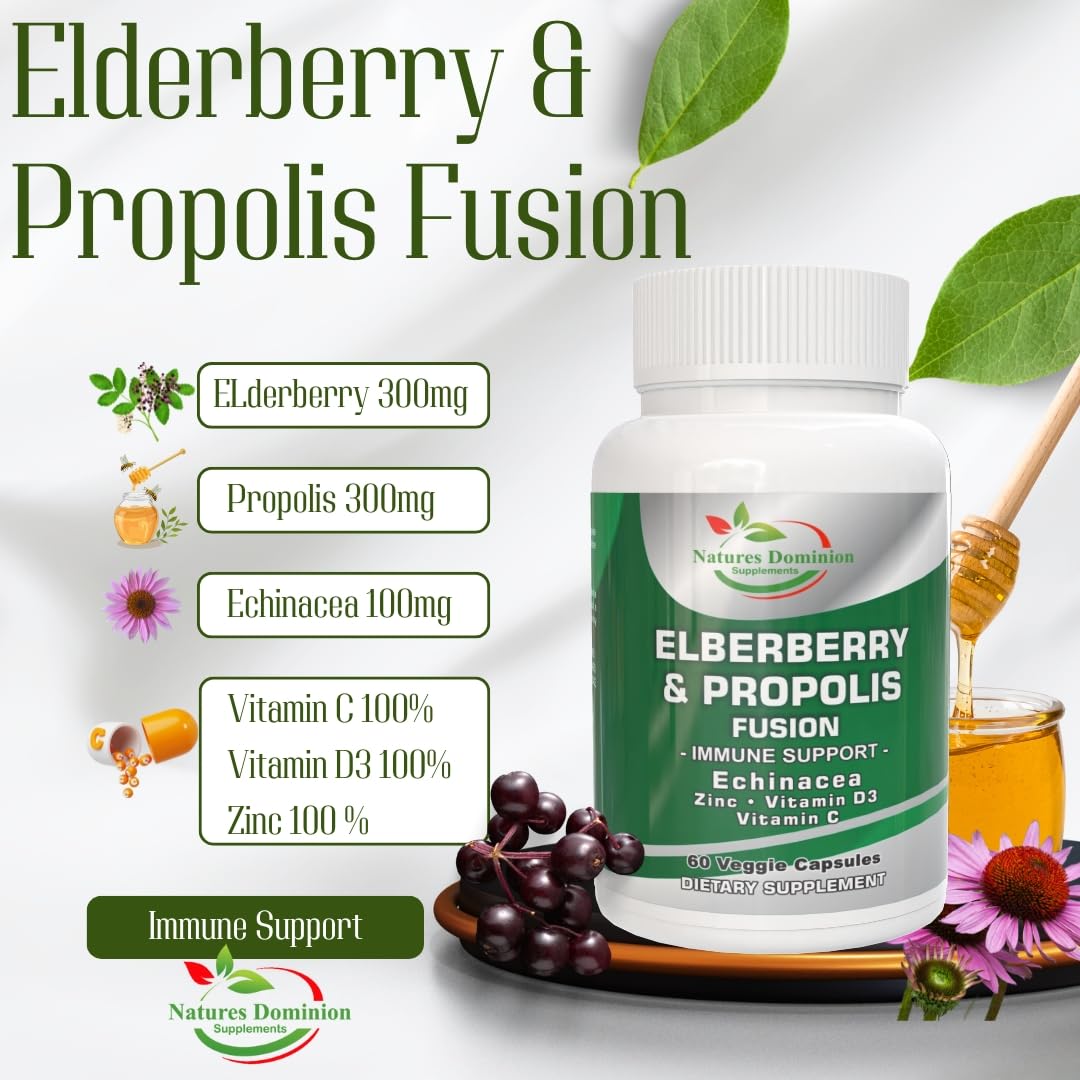 Propolis resin and elderberry imagery for immune boost