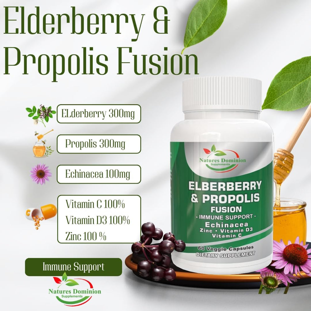 Propolis resin and elderberry imagery for immune boost