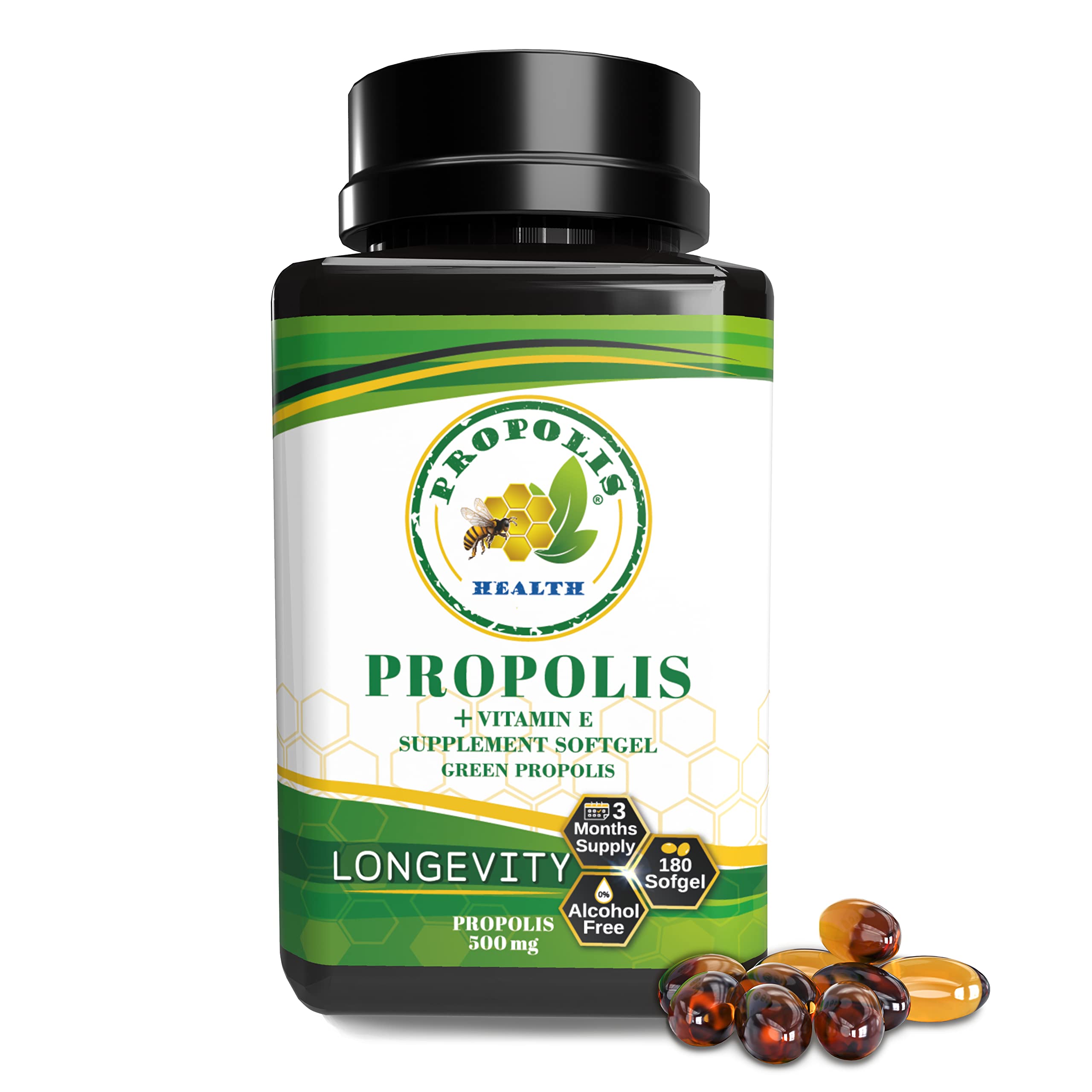 Bottle of Propolis Health Capsules with 1000mg per dose label
