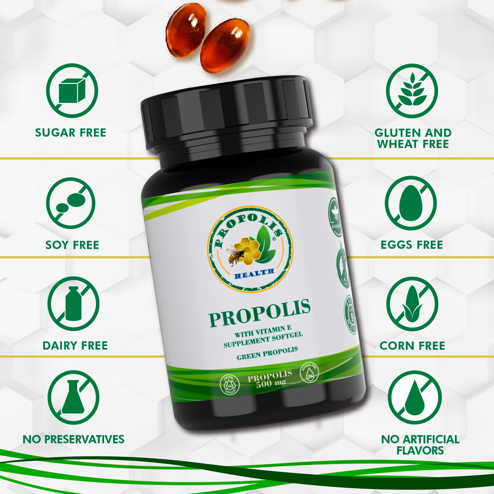 Softgel capsules labeled Propolis Health